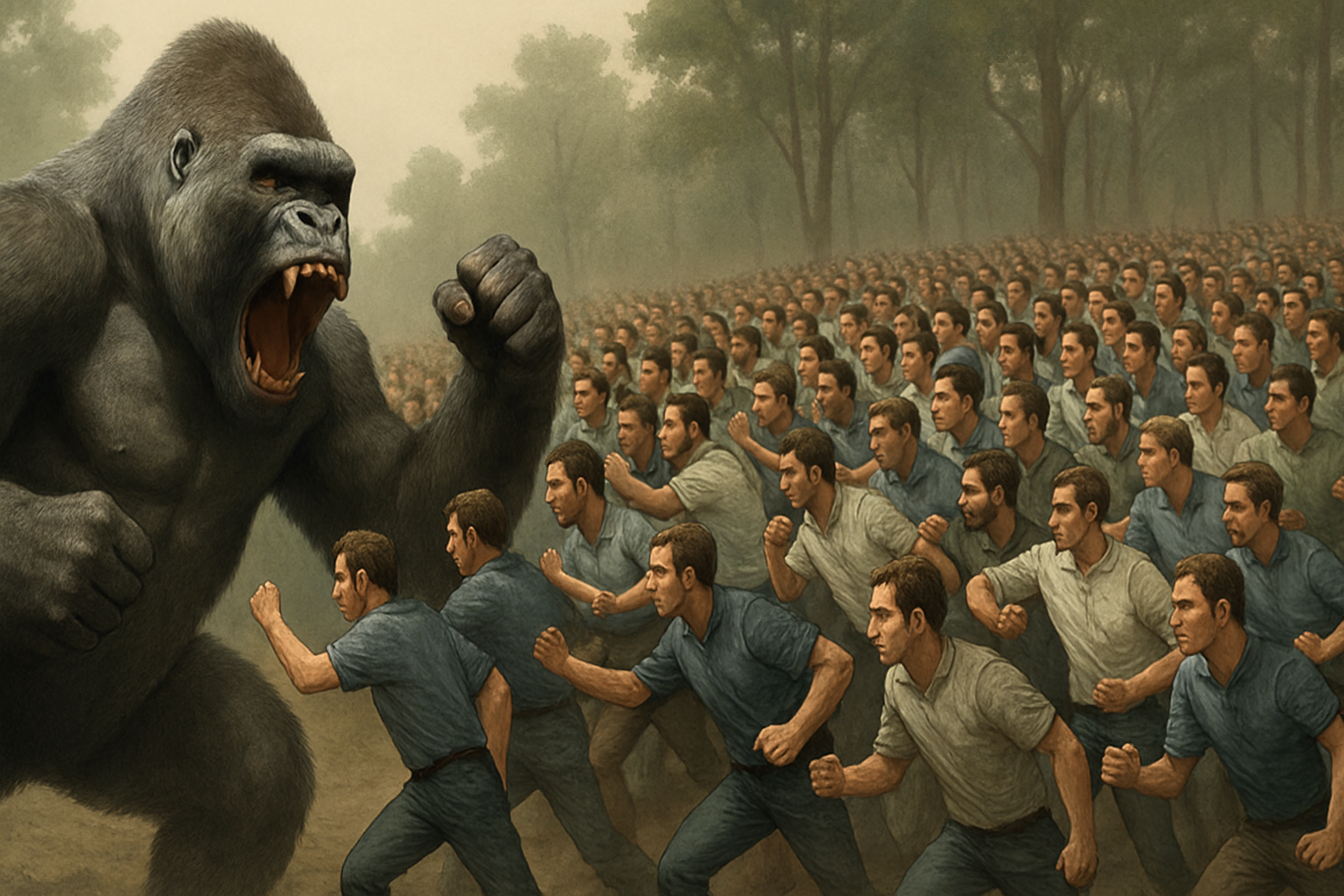 1 gorilla vs 100 men