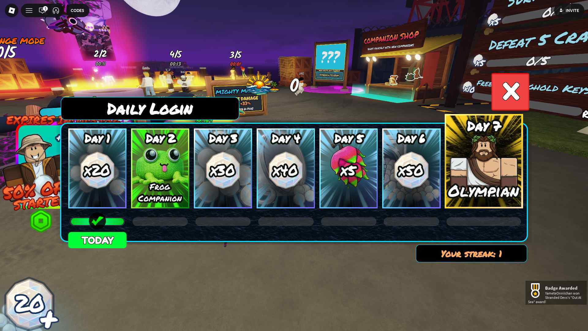 100 Days at Sea daily rewards
