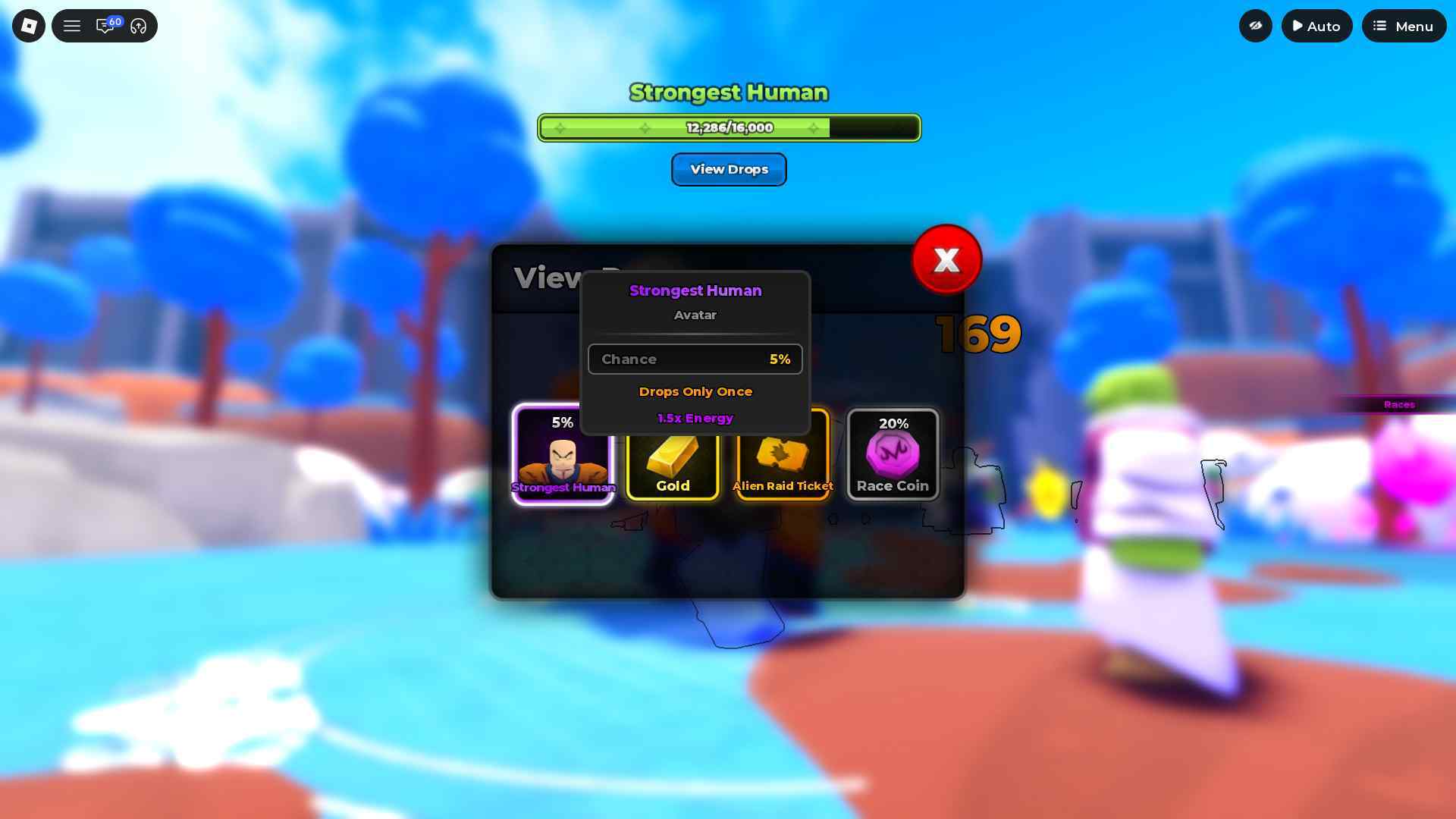 Anime Breaker rewards and drop interface Anime Breaker reward drop interface showing a View Drops button and reward probability panel