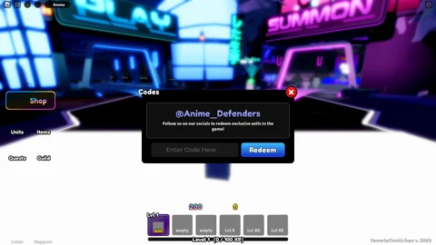 Anime Defenders how to redeem codes