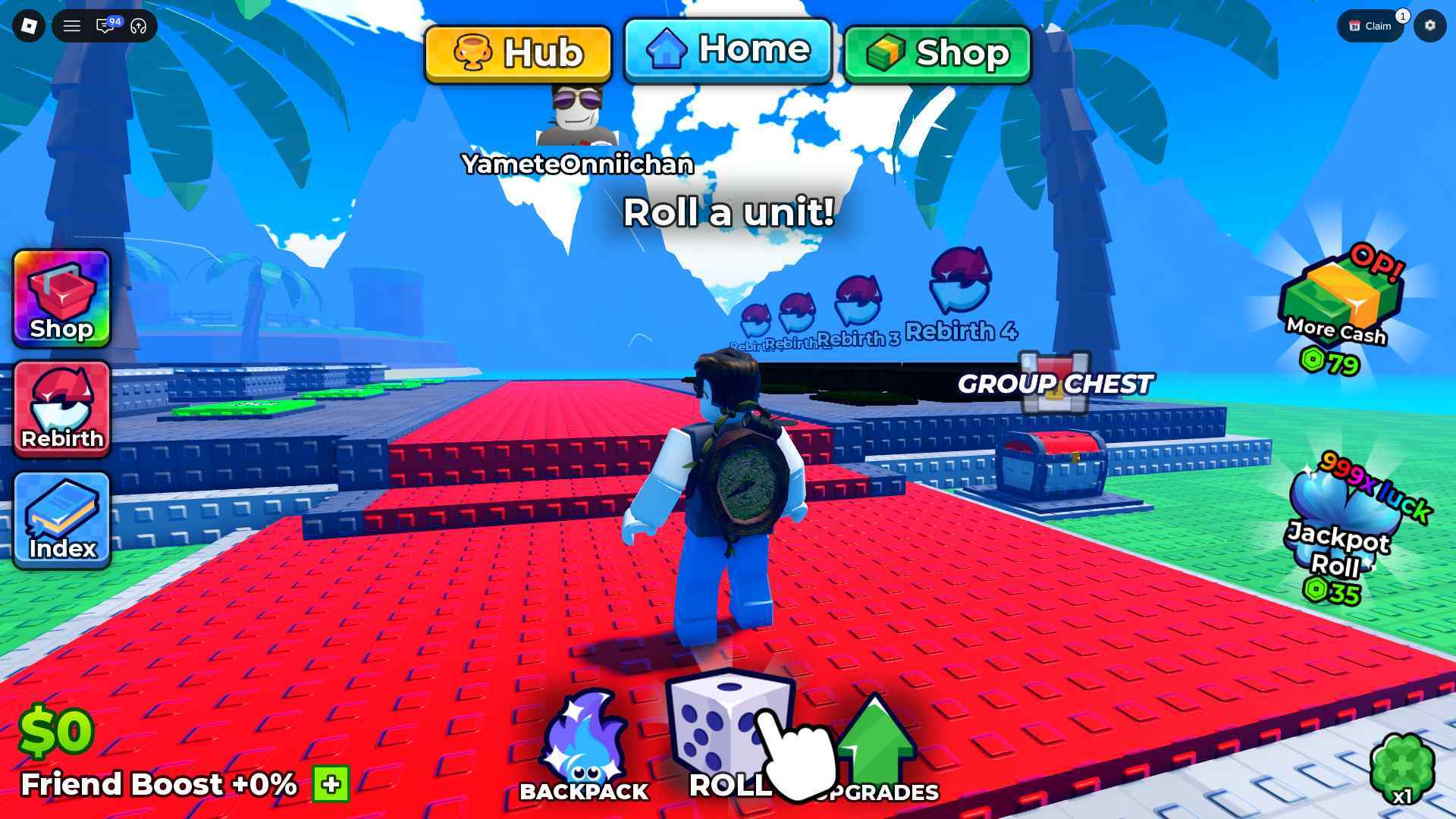 Anime Dice gameplay interface Anime Dice gameplay screenshot with a player avatar and roll and upgrade controls