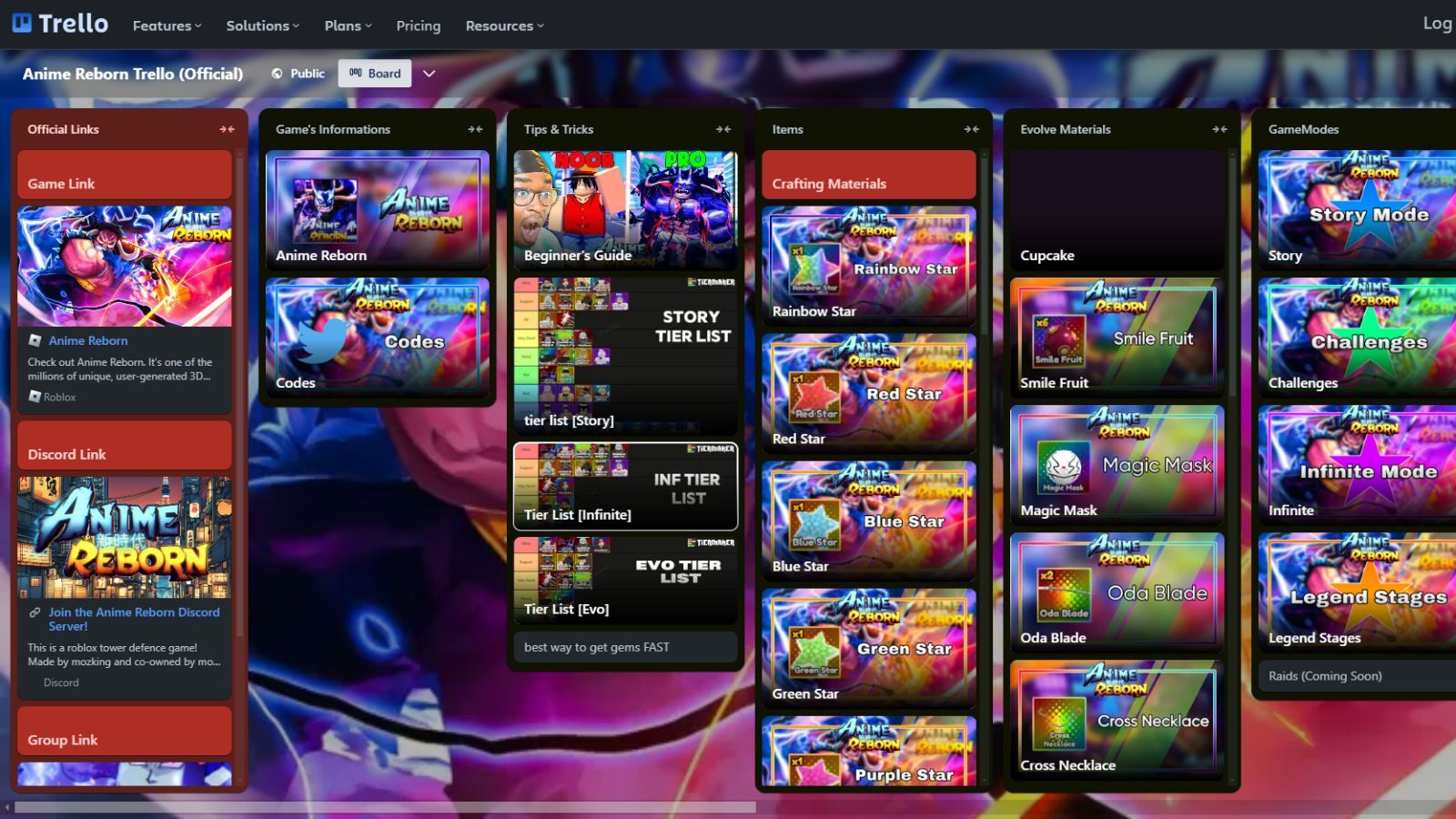 Anime Reborn Trello Link And Discord Server