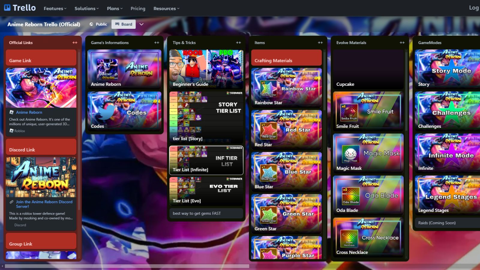 Anime Reborn Trello Board