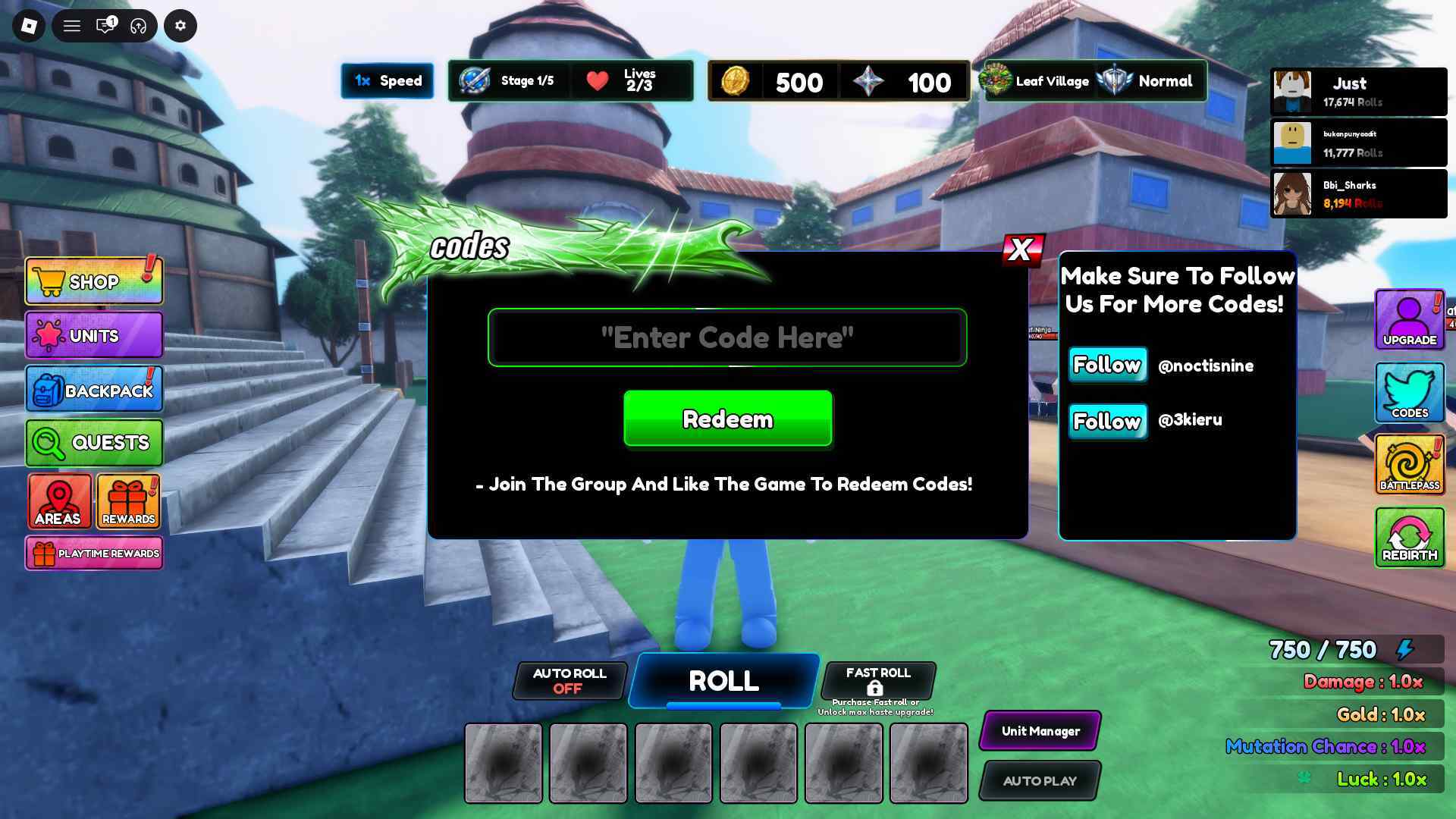 Anime War RNG how to redeem codes 2