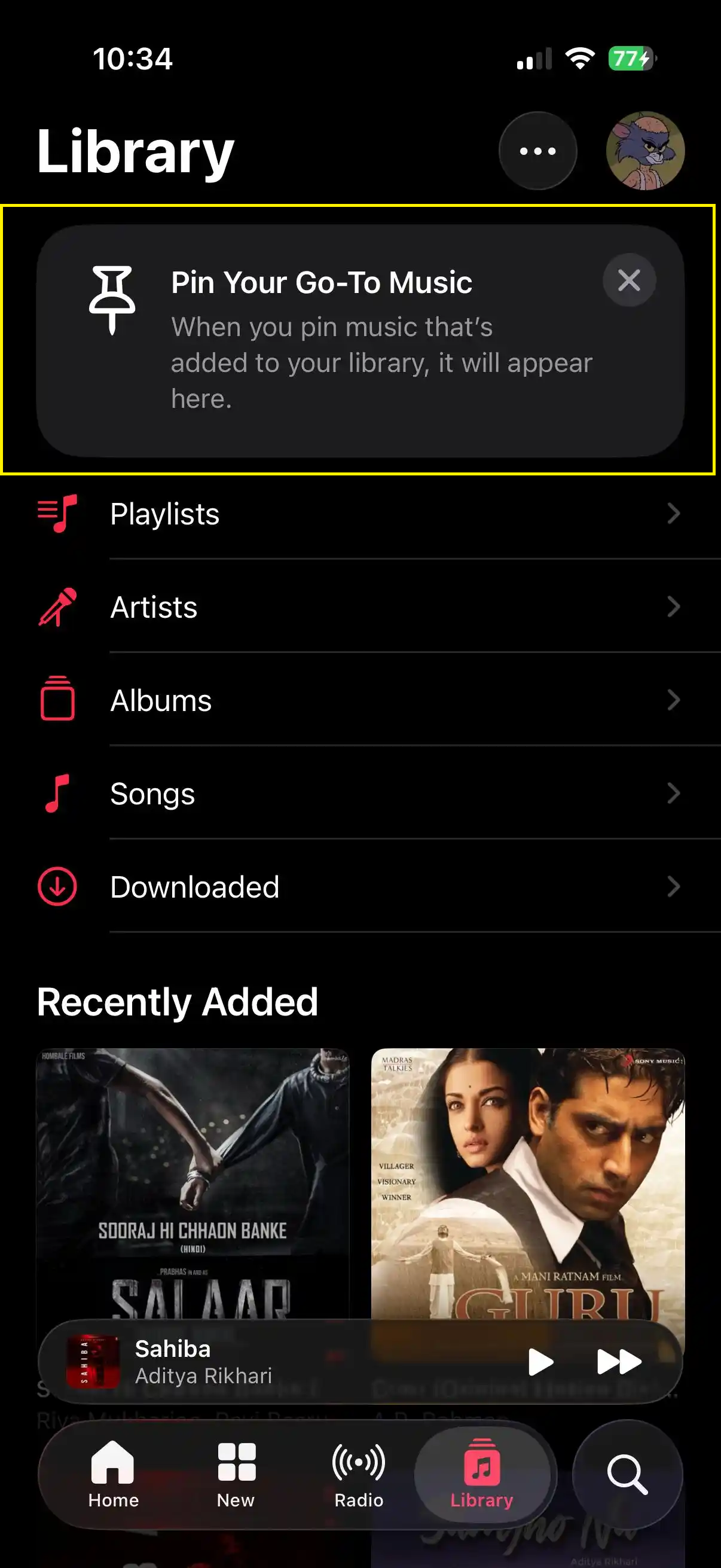 Apple Music New Pin Feature
