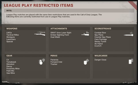 BOCW League Play restricted items en