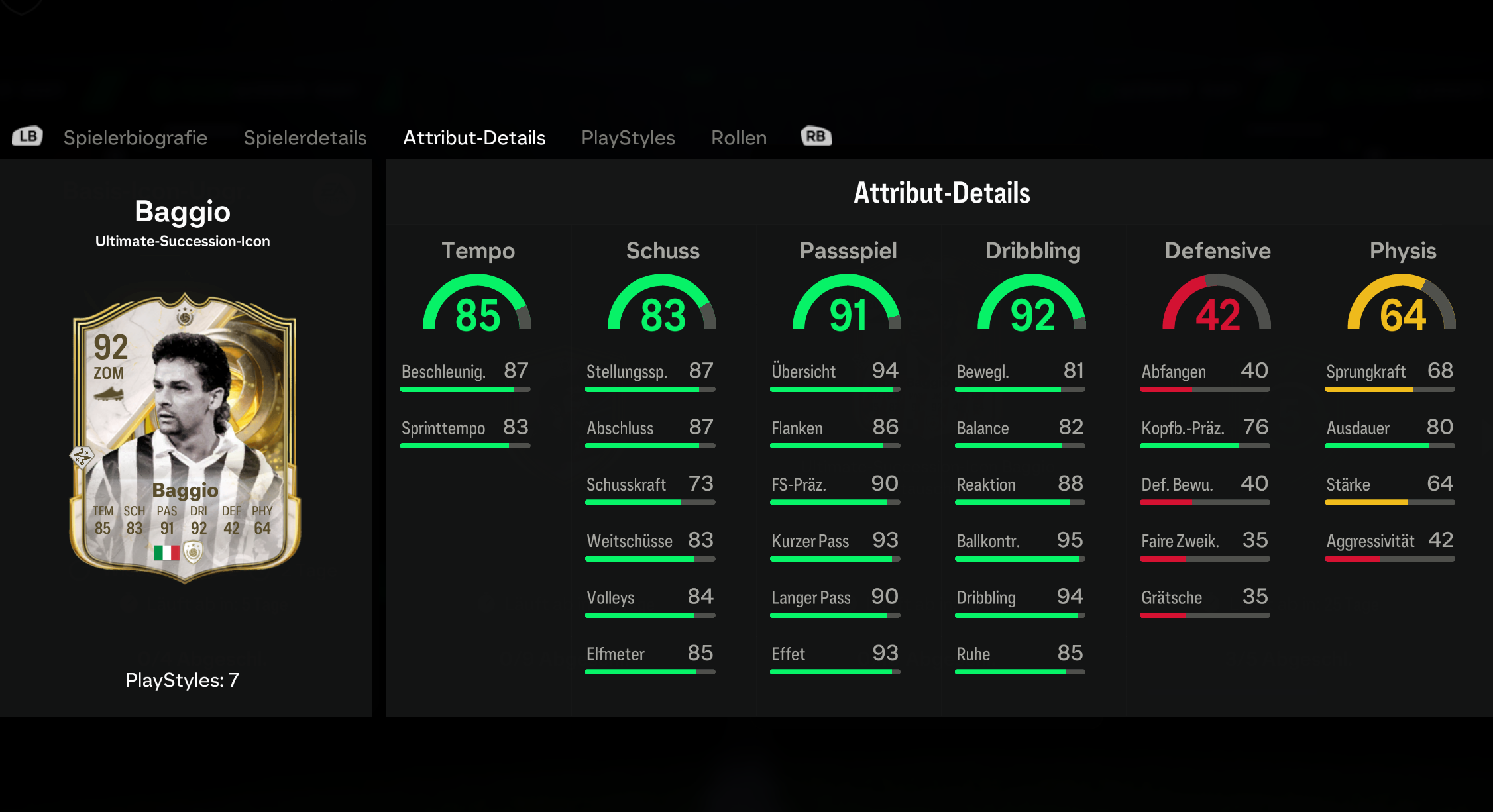 Baggio SBC Stats