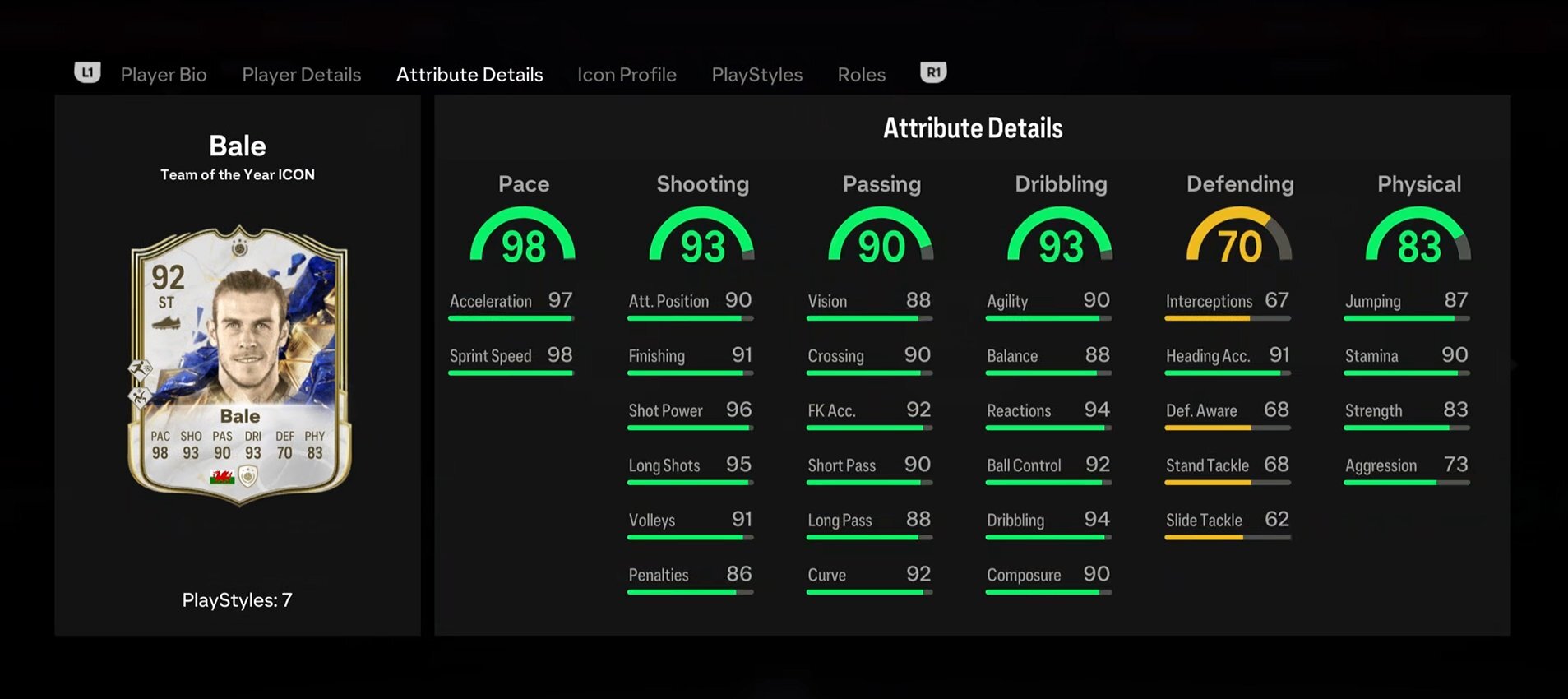 Bale TOTY Icon Stats
