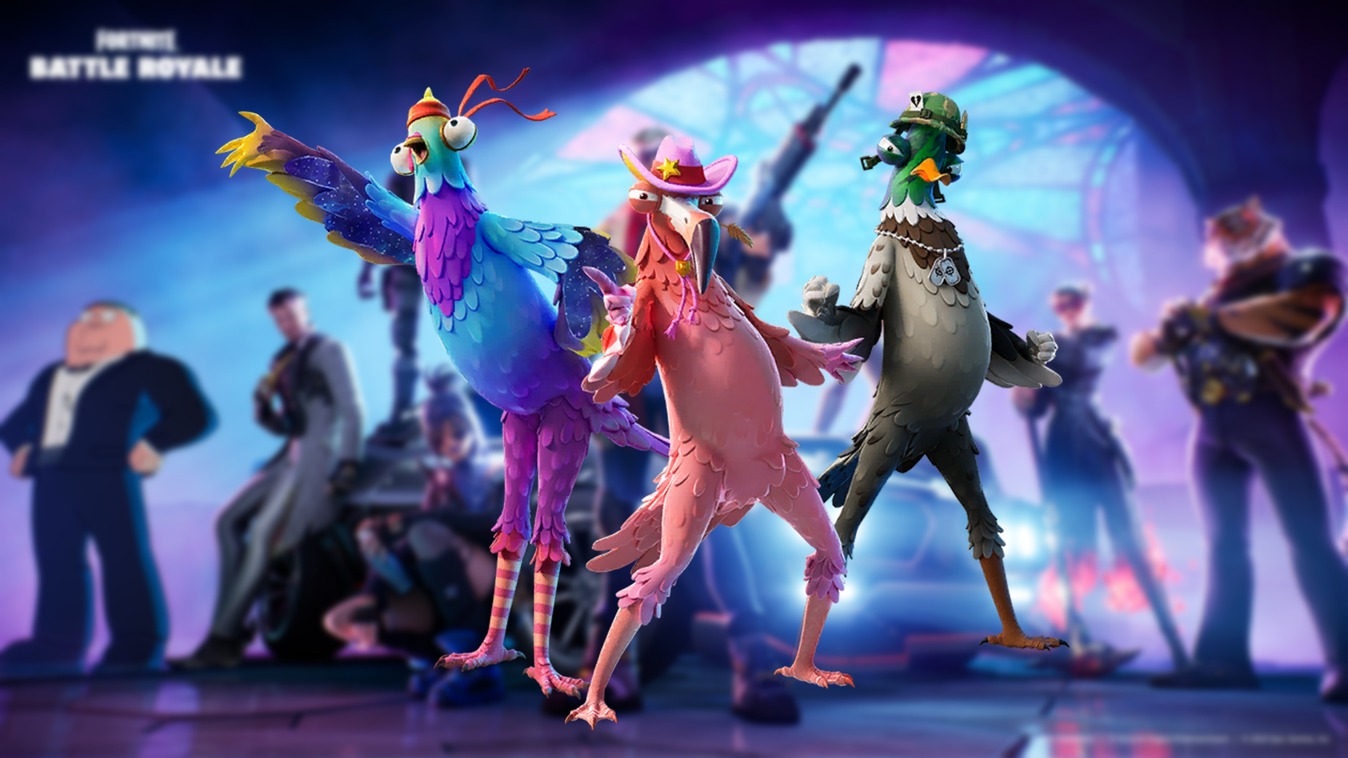 Birds of a feather Fortnite Skins Budge Sgt Drake Tex Flamingo