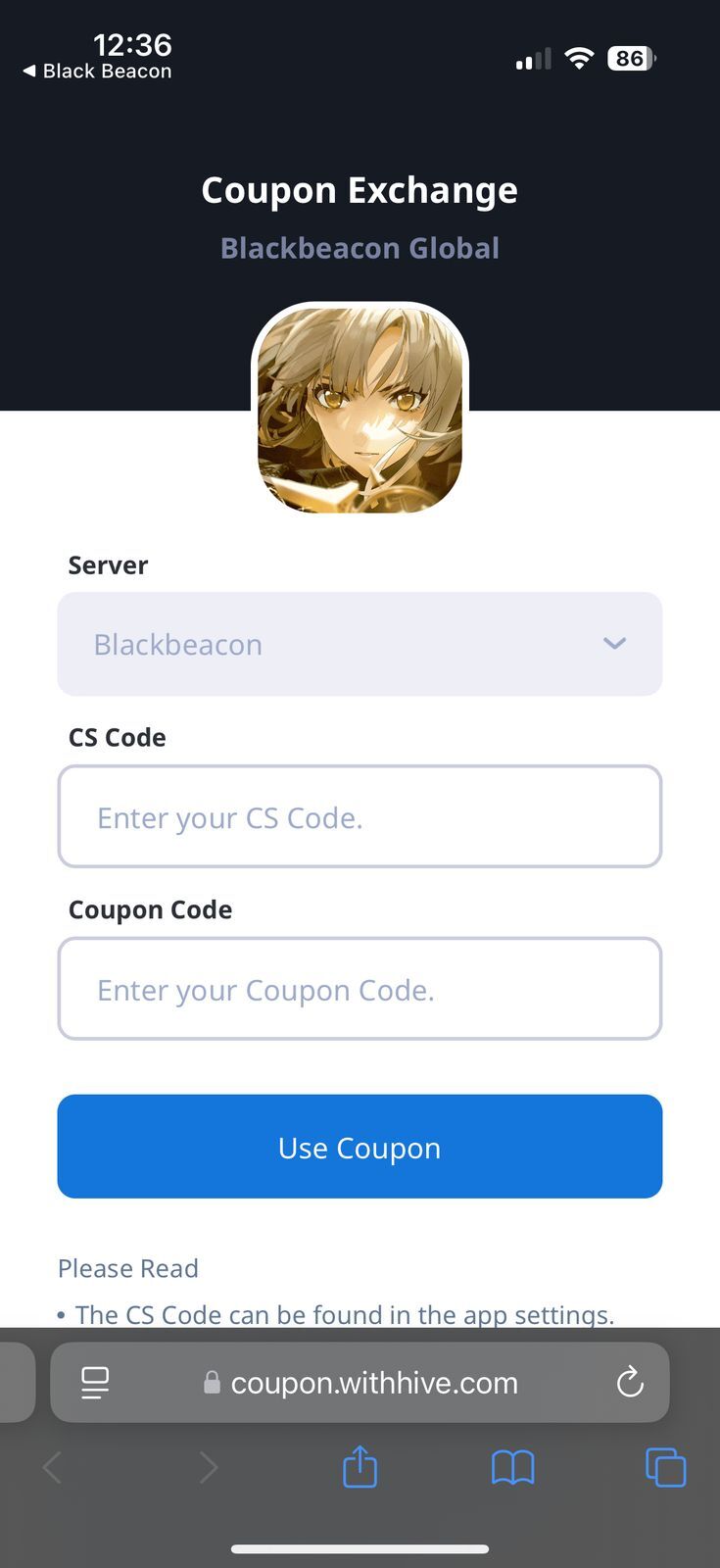 Black Beacon Code Redeem Option