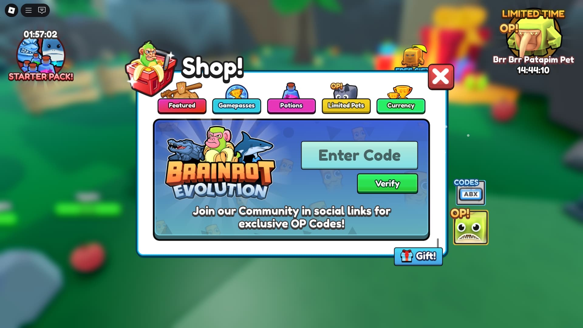 Brainrot Evolution how to redeem codes