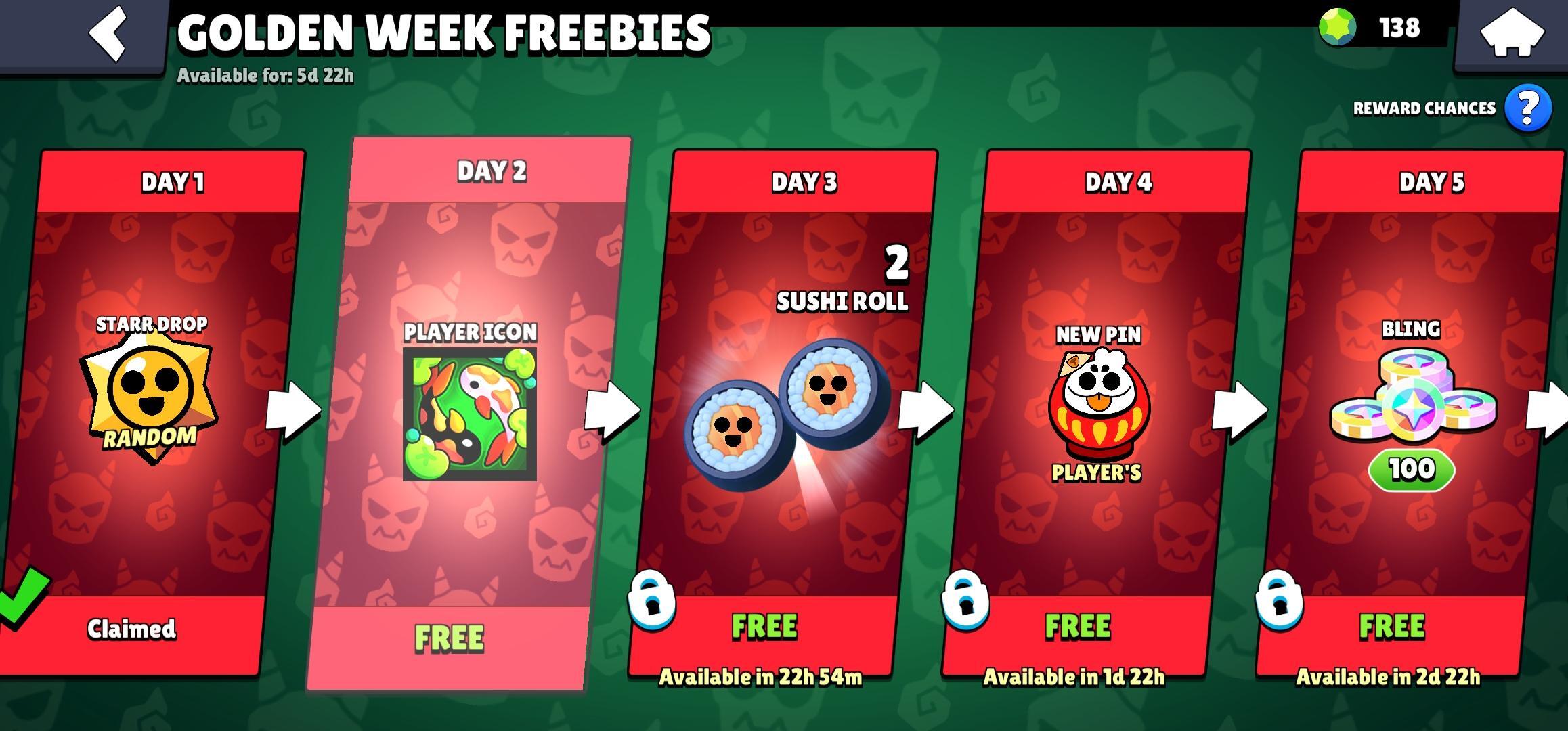 Brawl Stars Golden Week Rewards