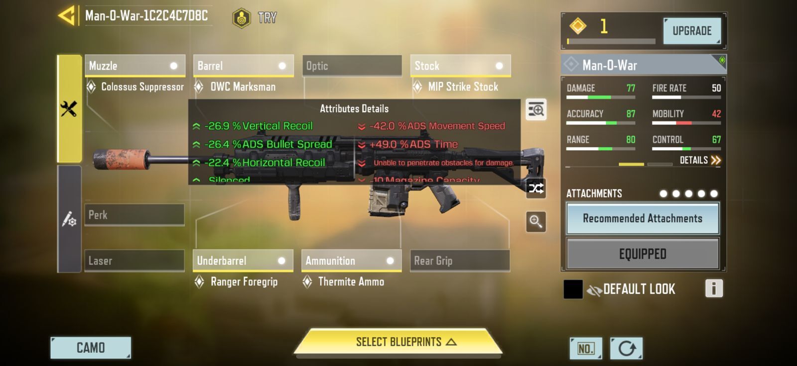 COD Mobile Man O War Loadout Stats