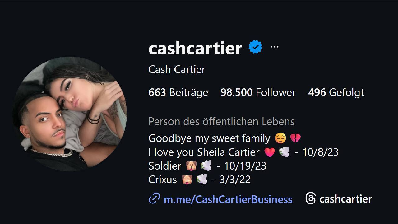 Cash Cartier Instagram bio