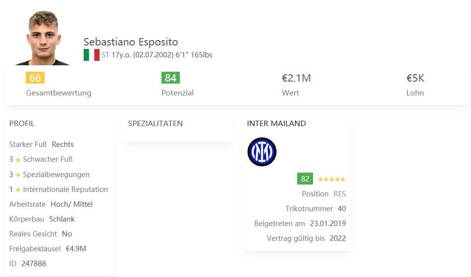 Cheap Striker FIFA 21 Sebastiano Esposito