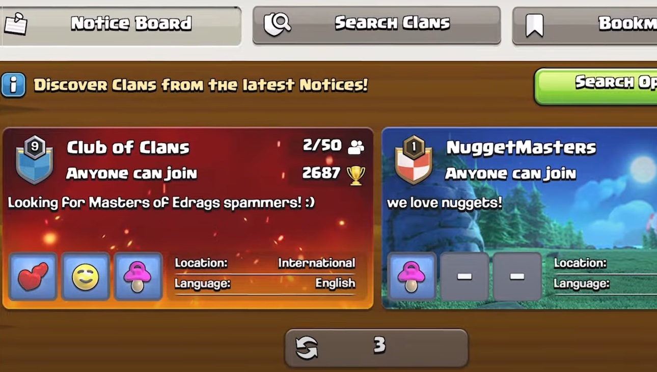 Clan Notice Board Messages