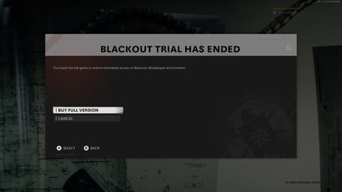 Co D Blackout trial has ended error message