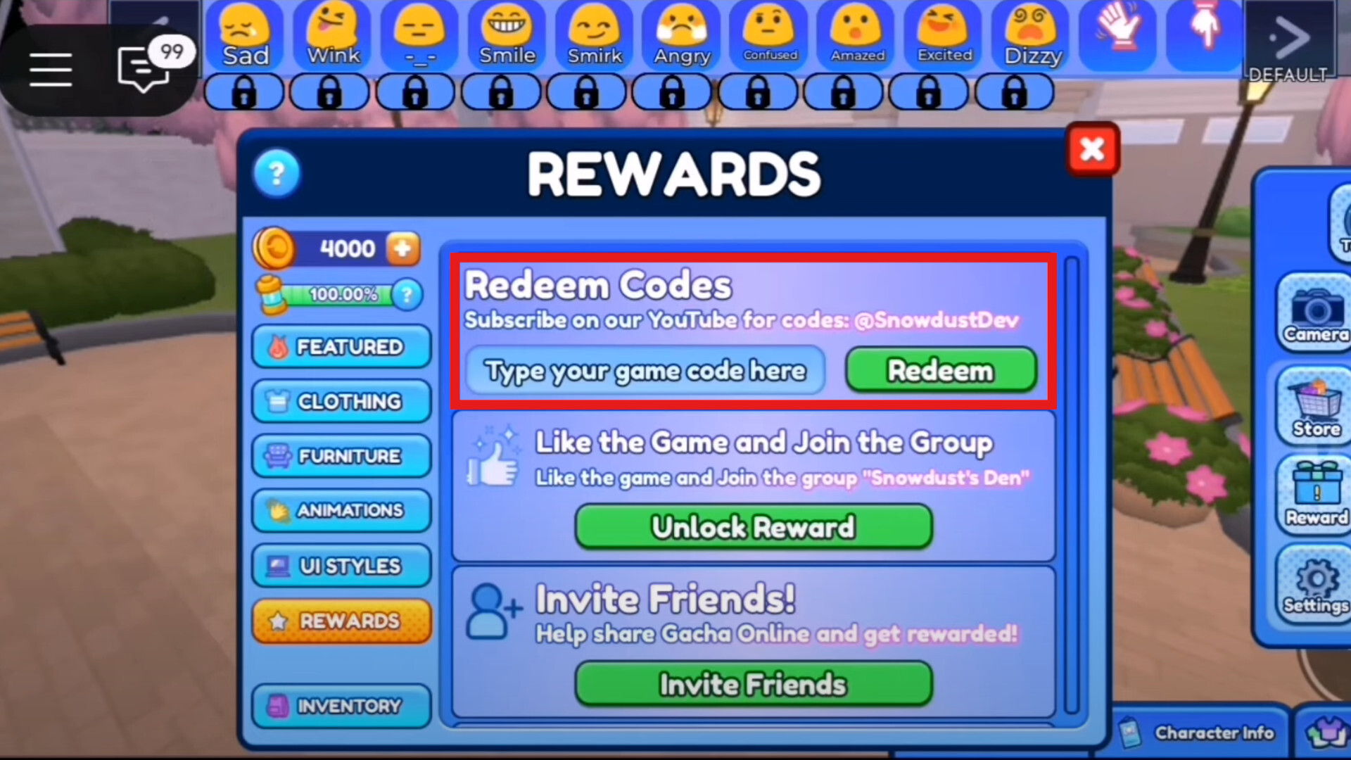 Code Redemption Menu Gacha Online RP