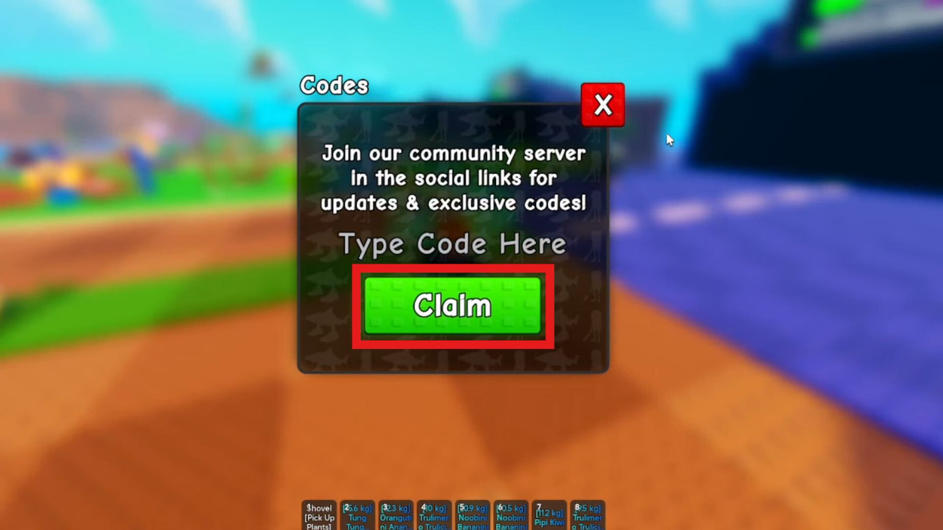 Code Redemption Menu Plants vs Brainrots