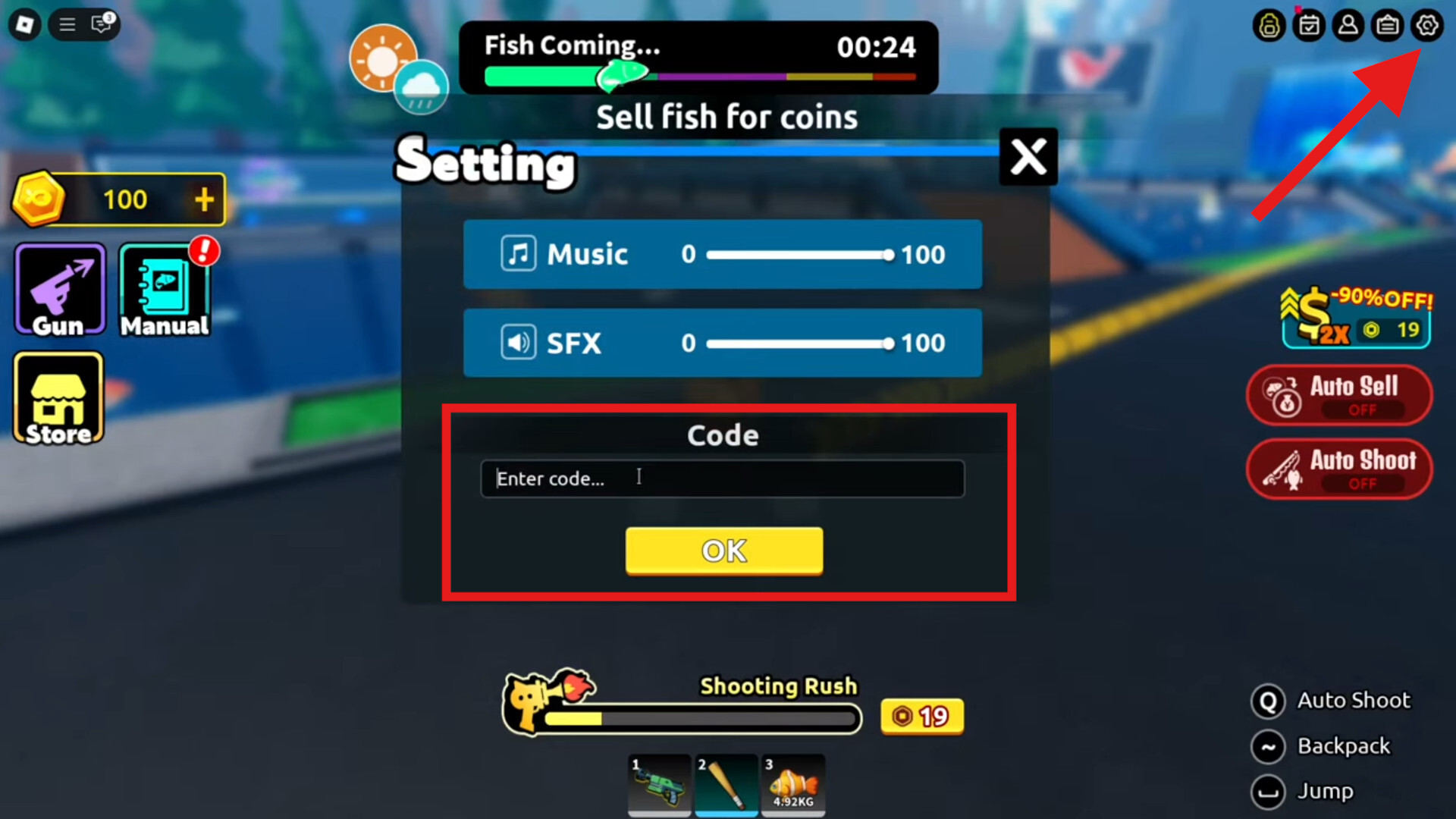 Code Redemption Menu Roblox Loot Fish