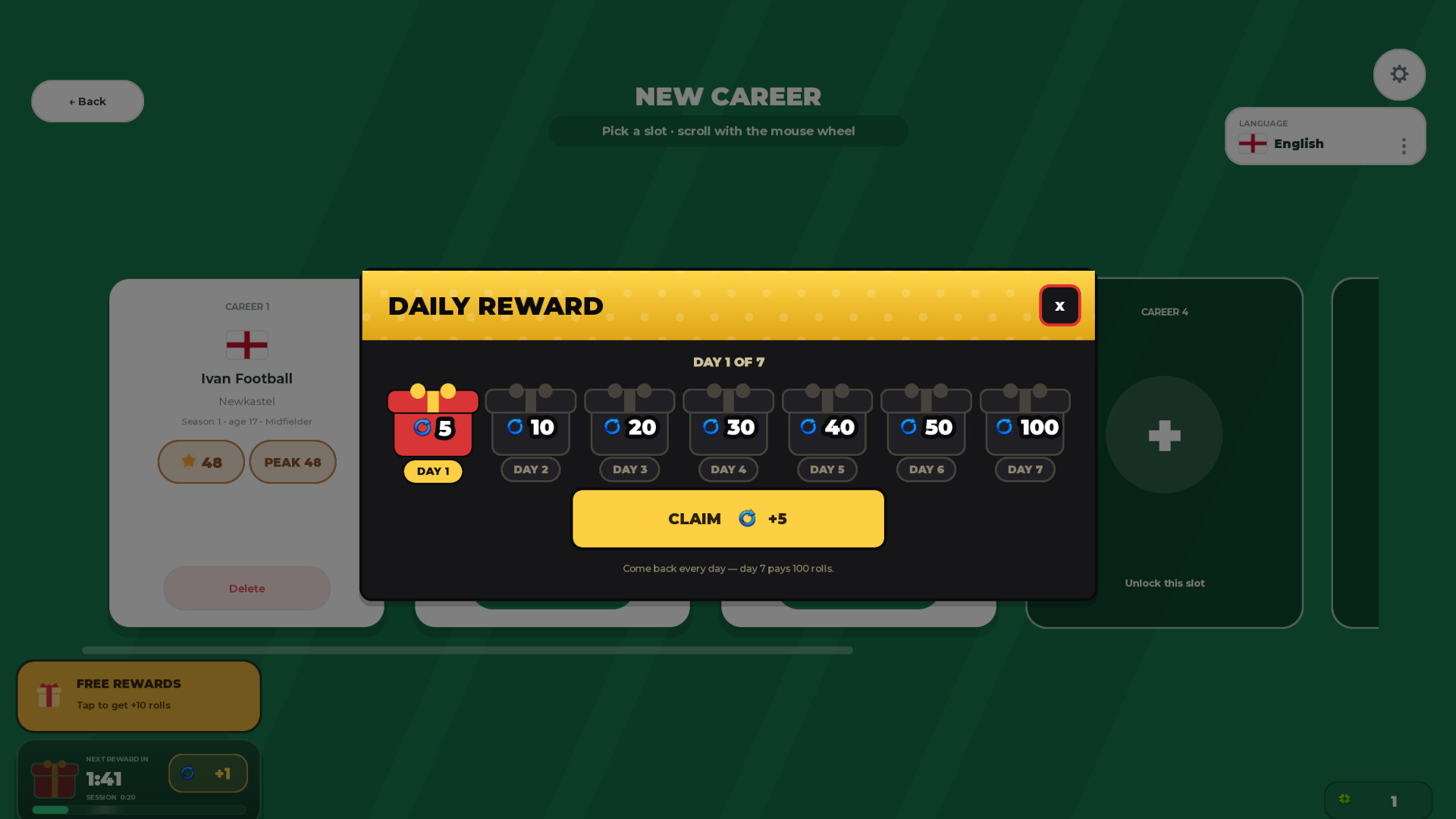 Daily Rewards Start Your Soccer Career