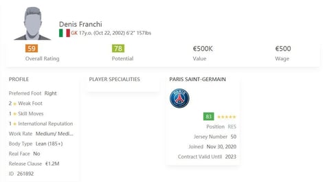 Denis Franchi Talents FIFA 21 ENG