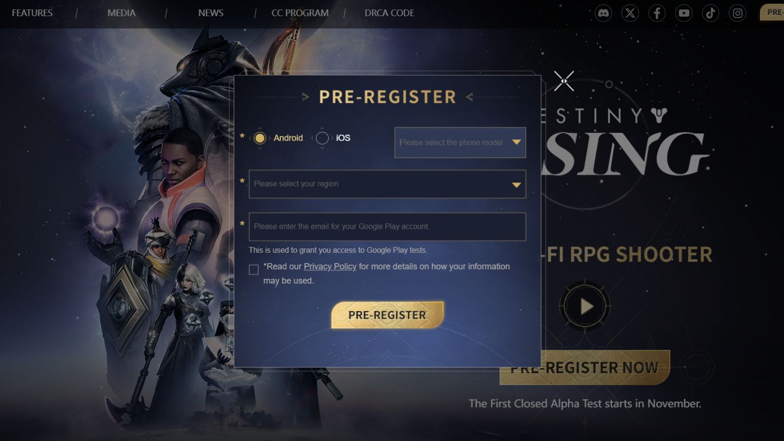 Destiny Rising Pre Register