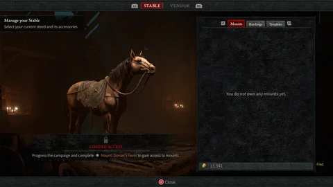 Diablo 4 Mounts Stable Menu