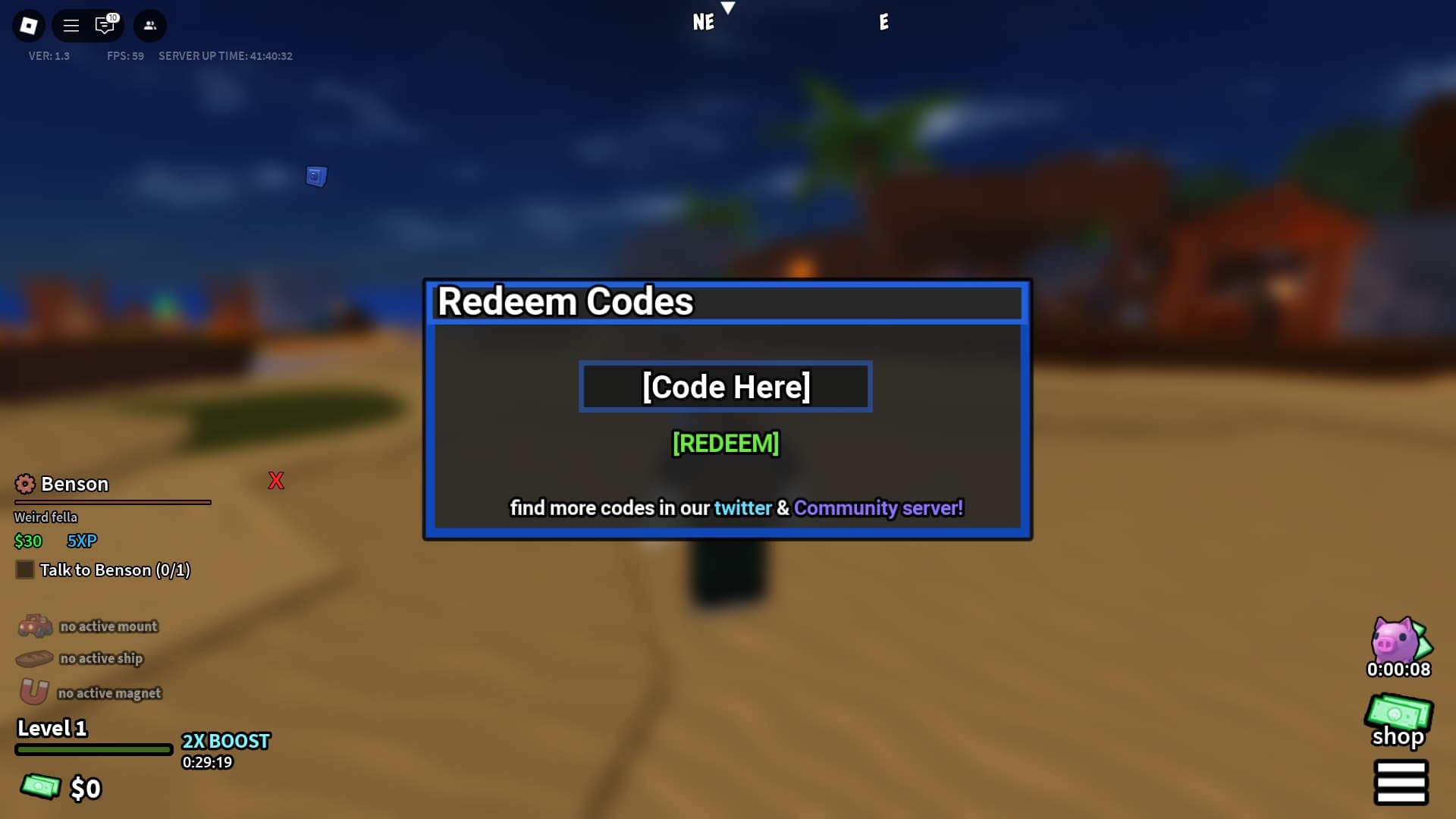 Dig it redeem code menu