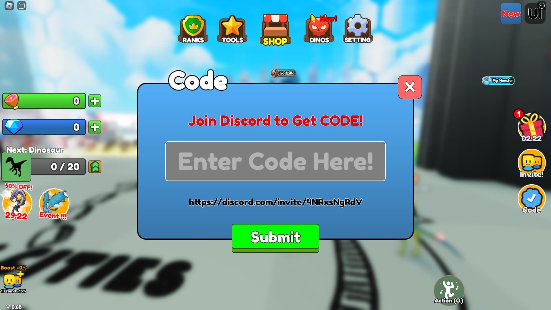 Dinosaur Ride Simulator how to redeem codes
