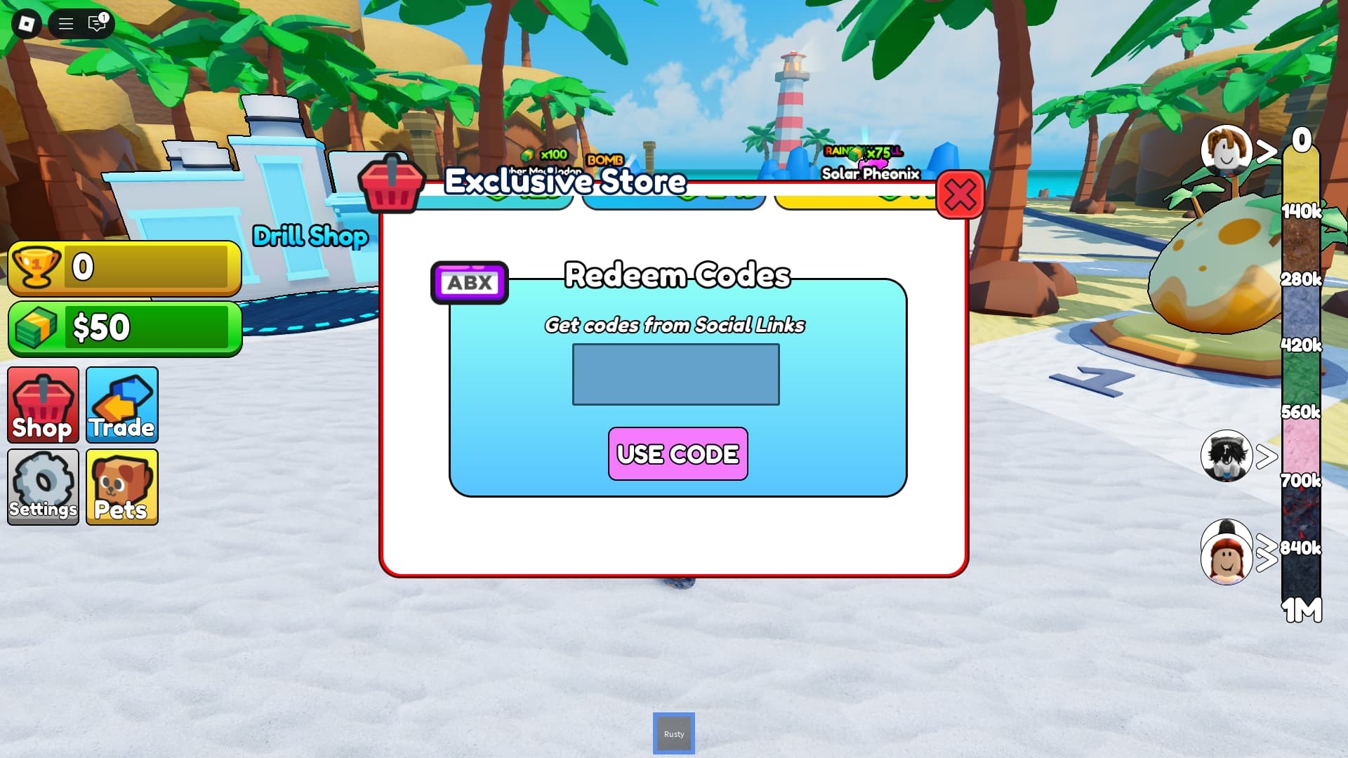 Drill Digging Simulator how to redeem codes