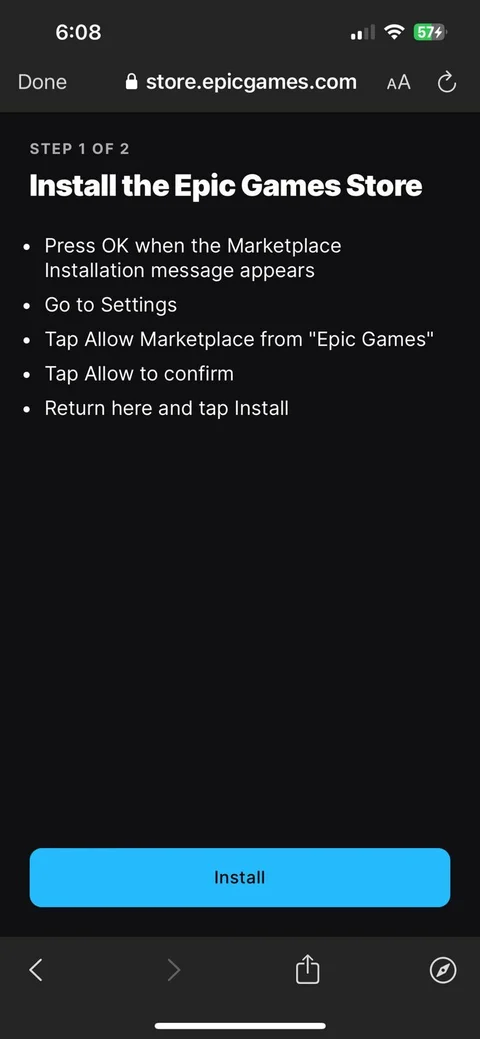 Epic Games Store installation steps