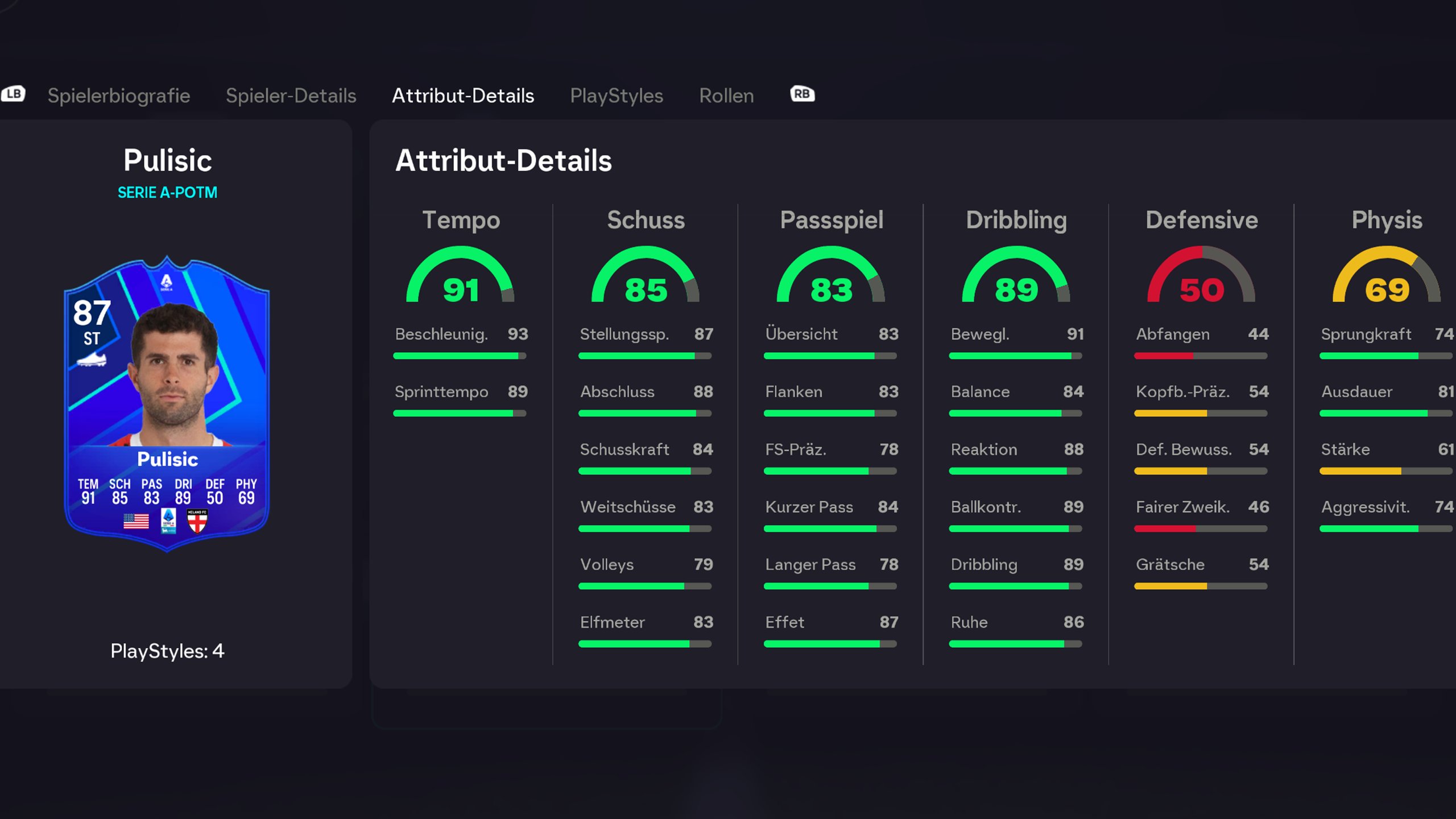 FC 26 POTM Pulisic Stats
