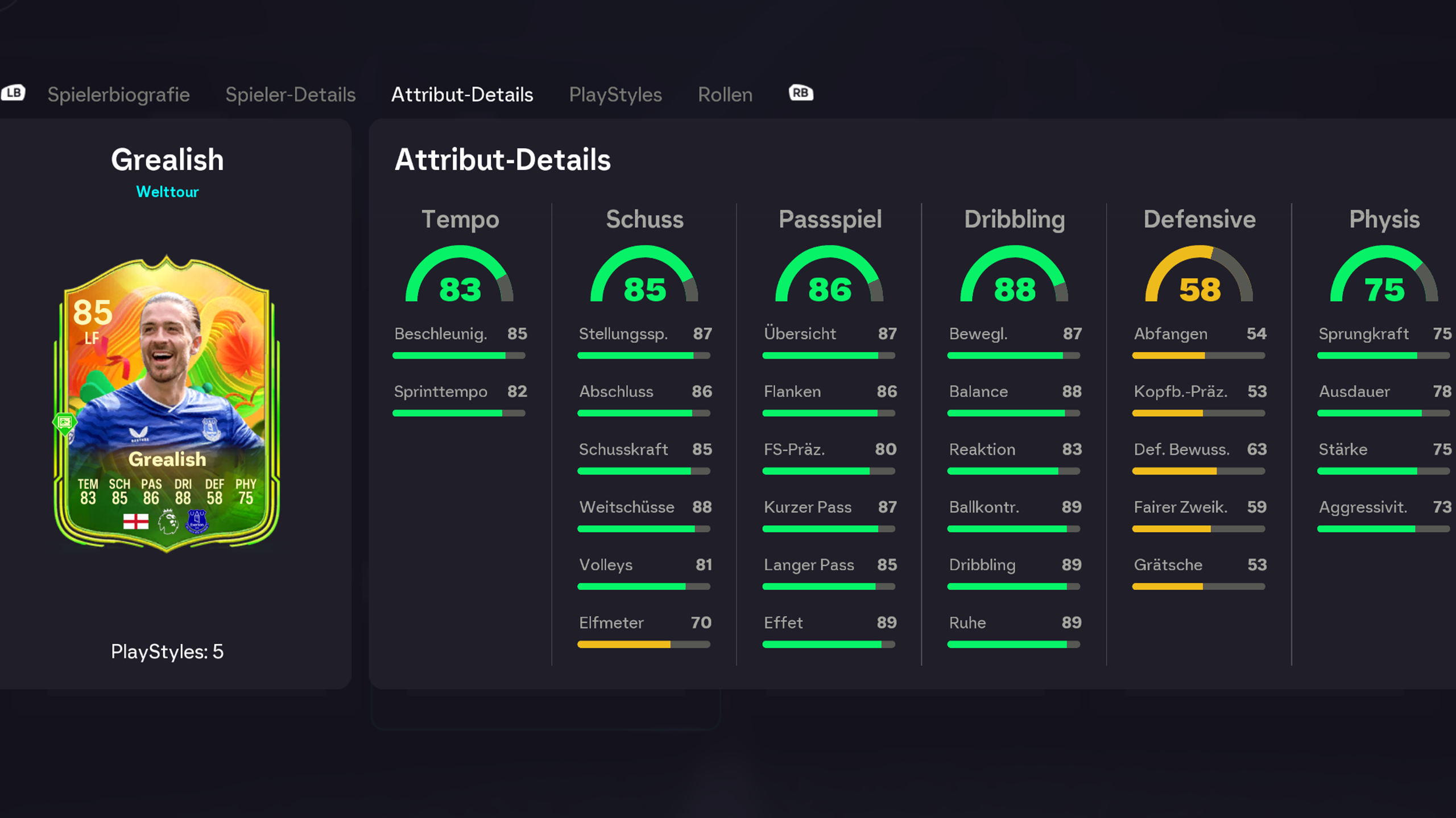 FC 26 World Tour Grealish Stats