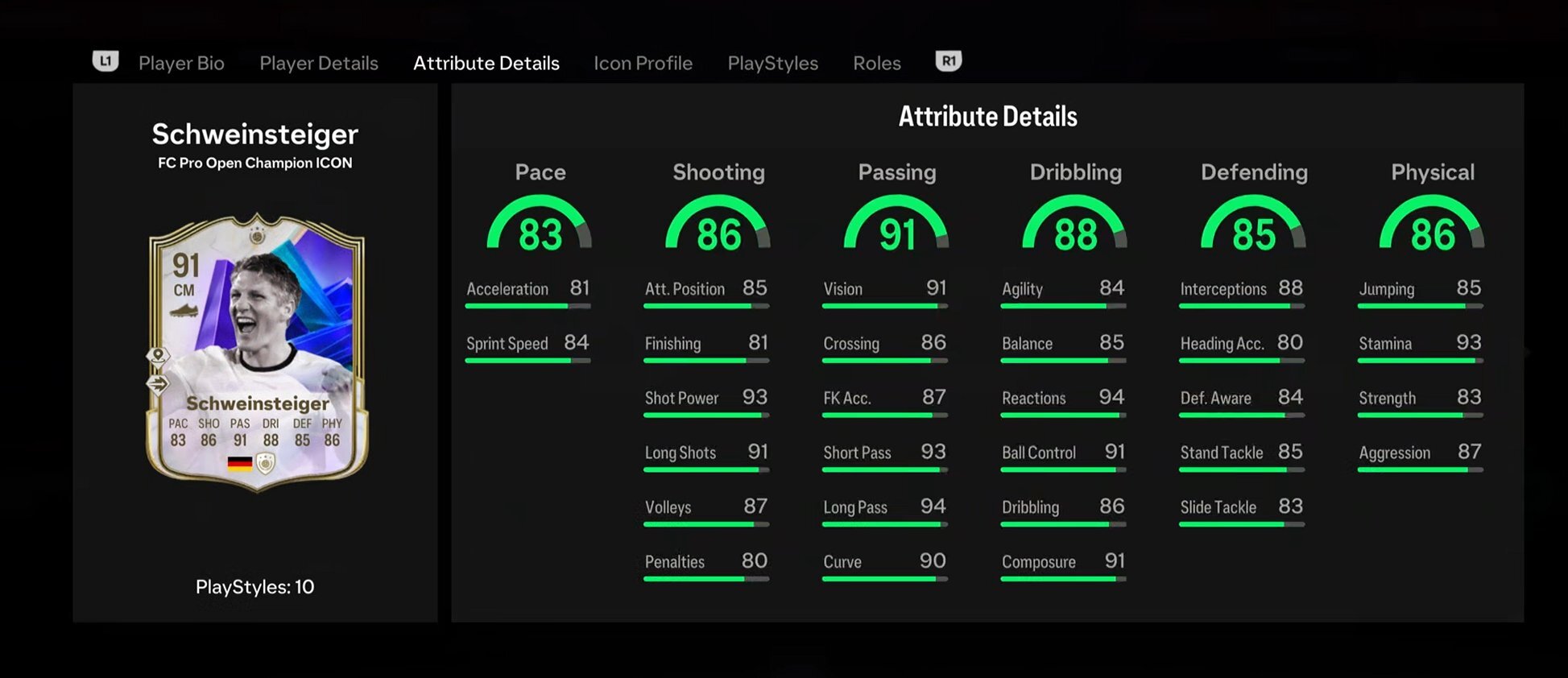 FC Pro Open Champion Icon Schweinsteiger Stats