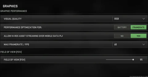 FOV Slider Warzone Mobile