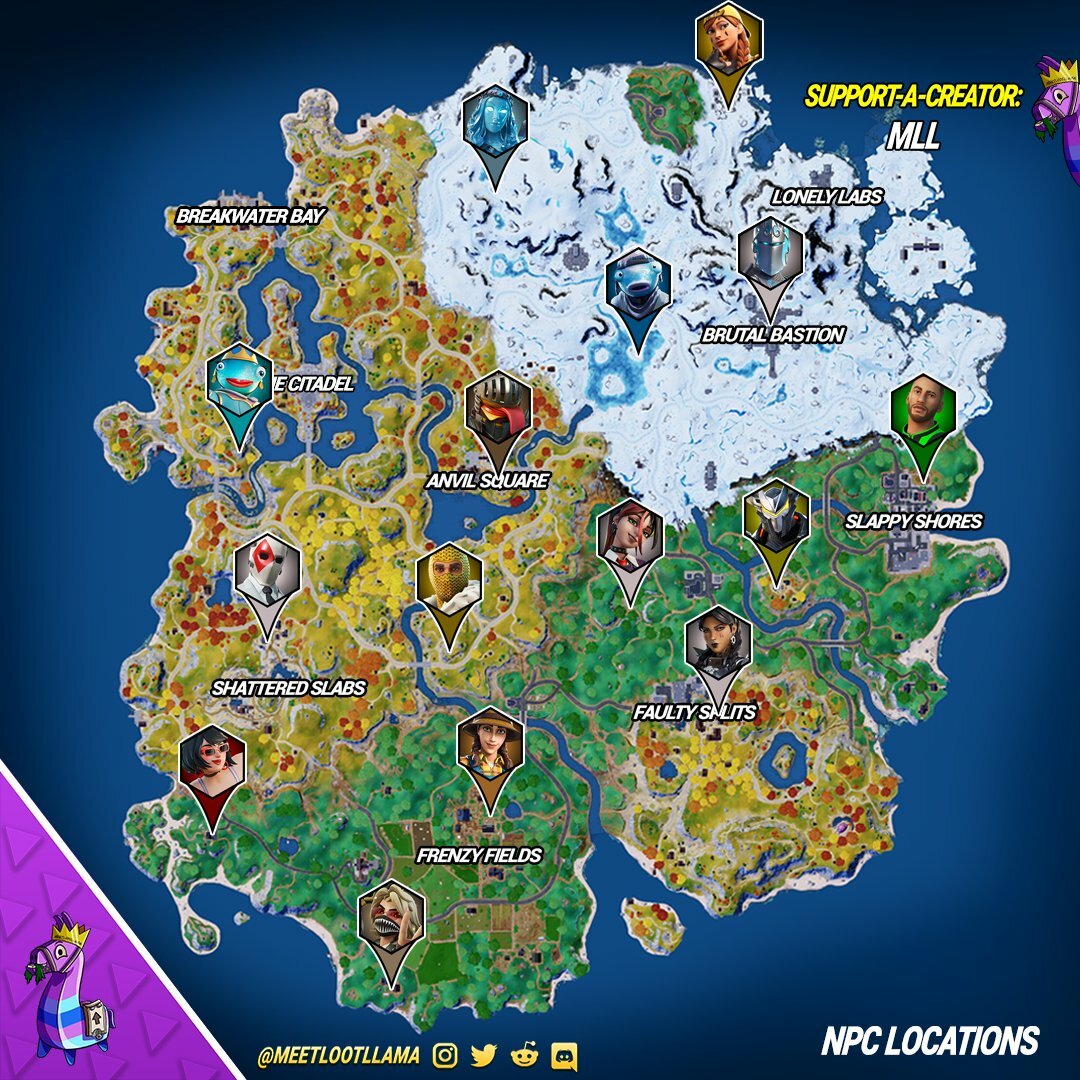 Fortnite Chapter 4 Season 1 NPC Locations Map 