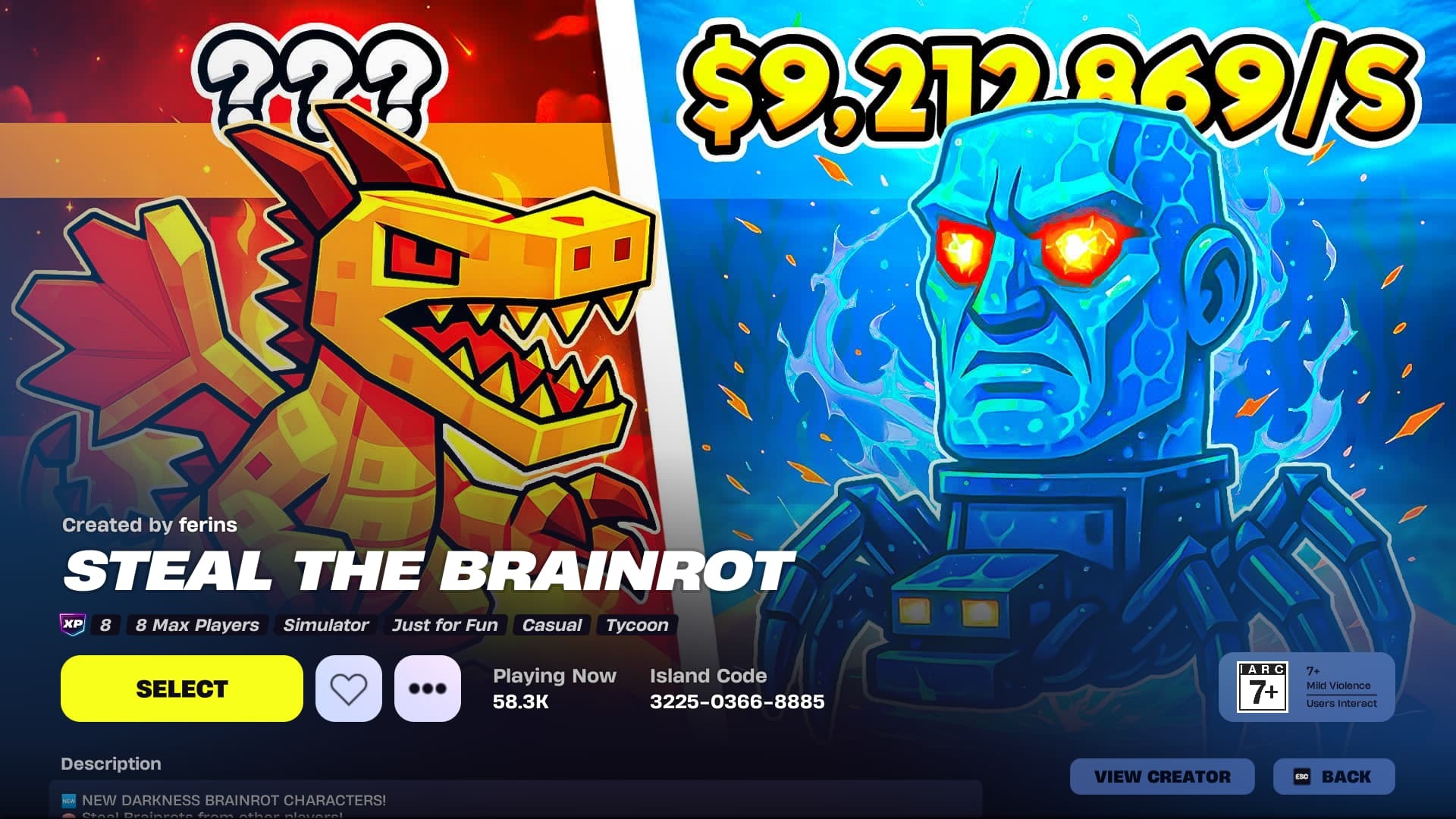 Fortnite Steal The Brainrot game mode 2