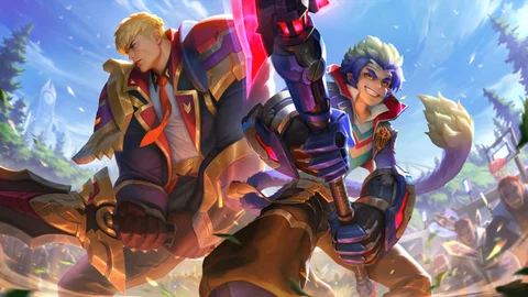 Garen and Wukong battle academia splash art