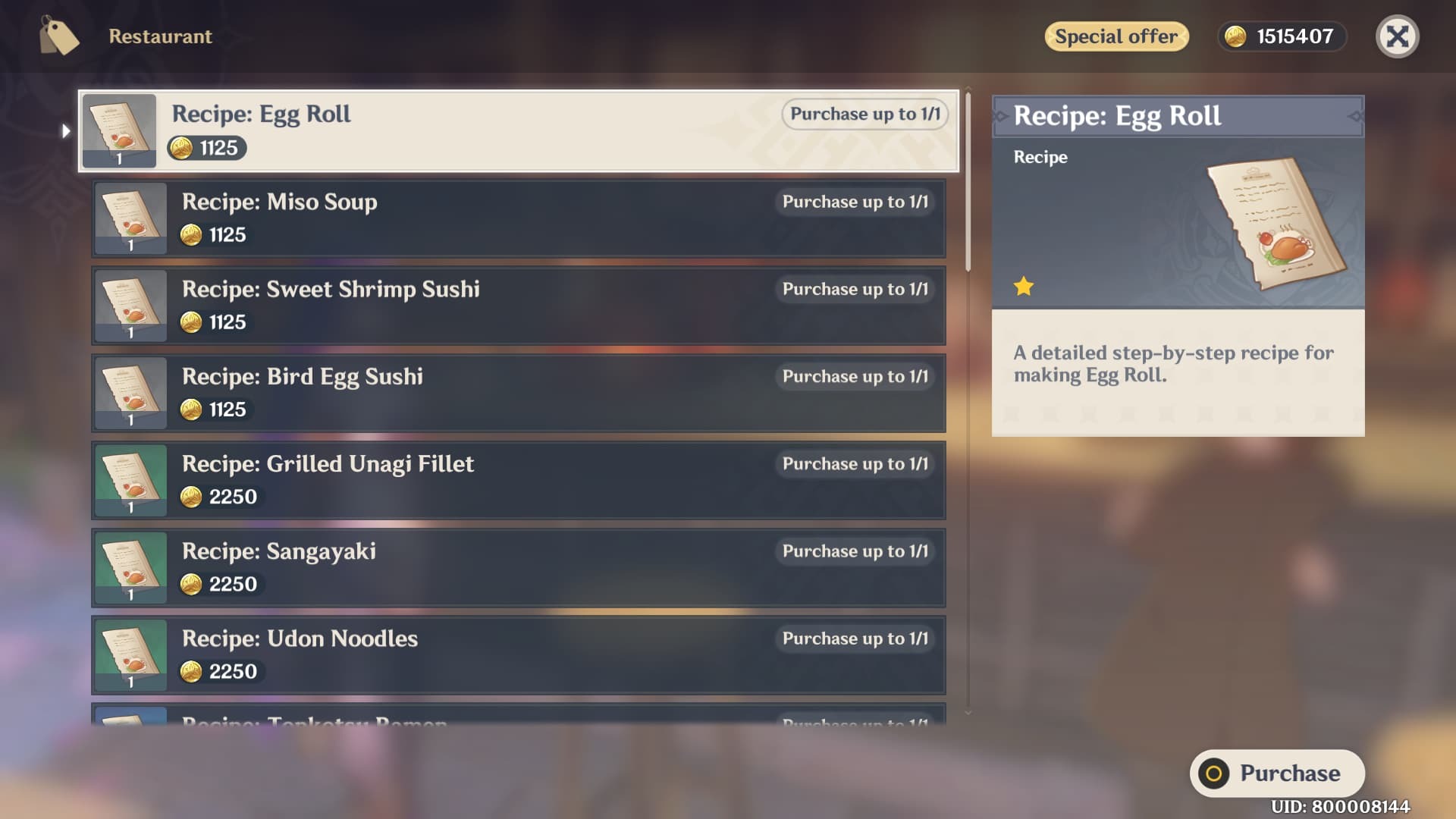 Genshin Impact Buy Bathhouse Manjuu recipe