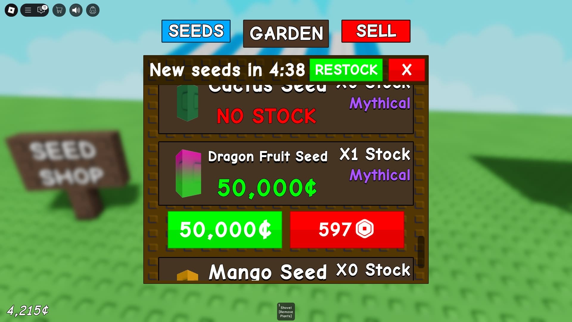 Grow A Garden Mythical Seeds Purchase