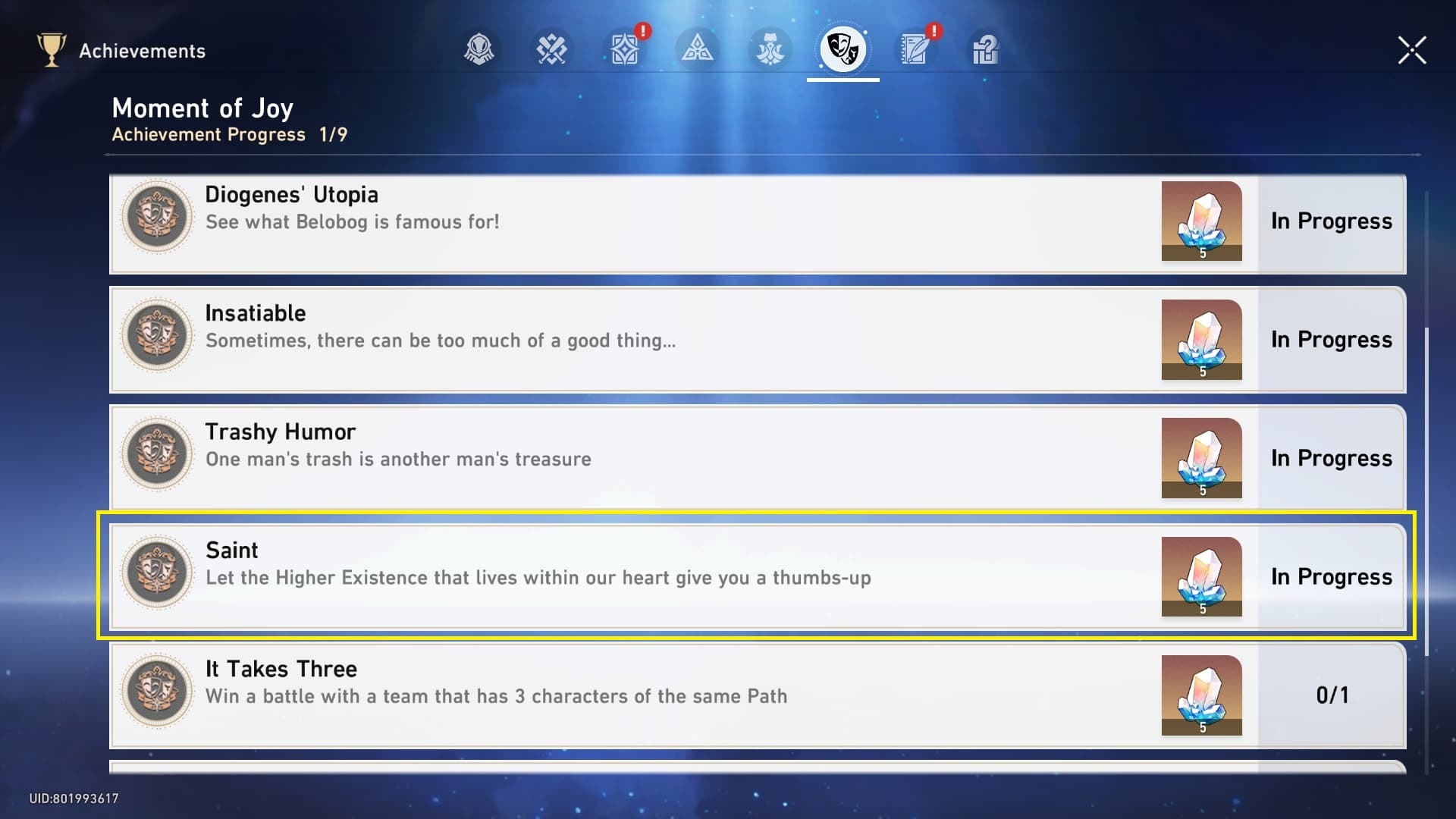 Honkai Star Rail Saint achievement