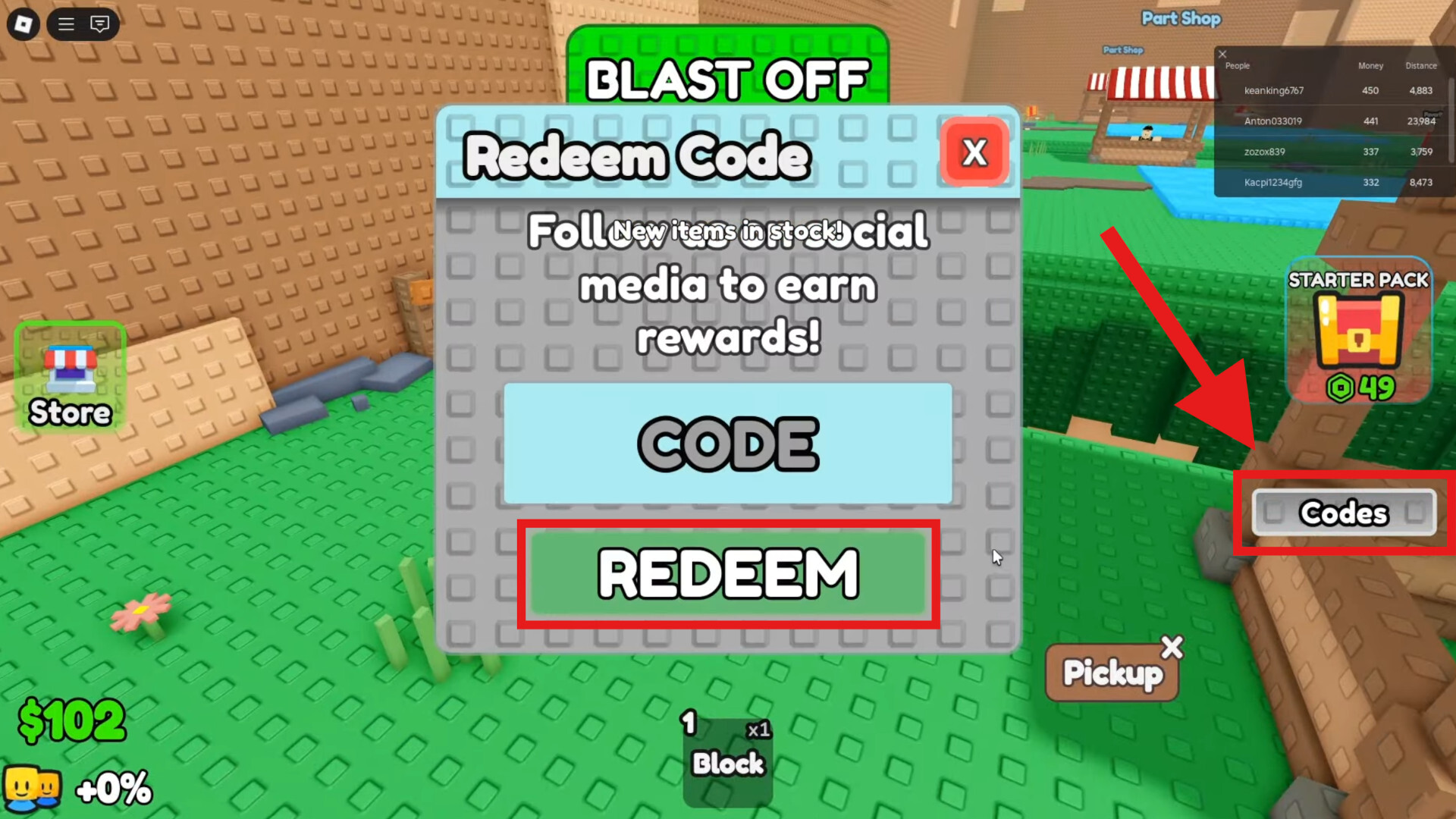 How to Redeem Codes in Roblox Build A Rocket