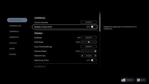 Jedi Survivor Accessibility menu