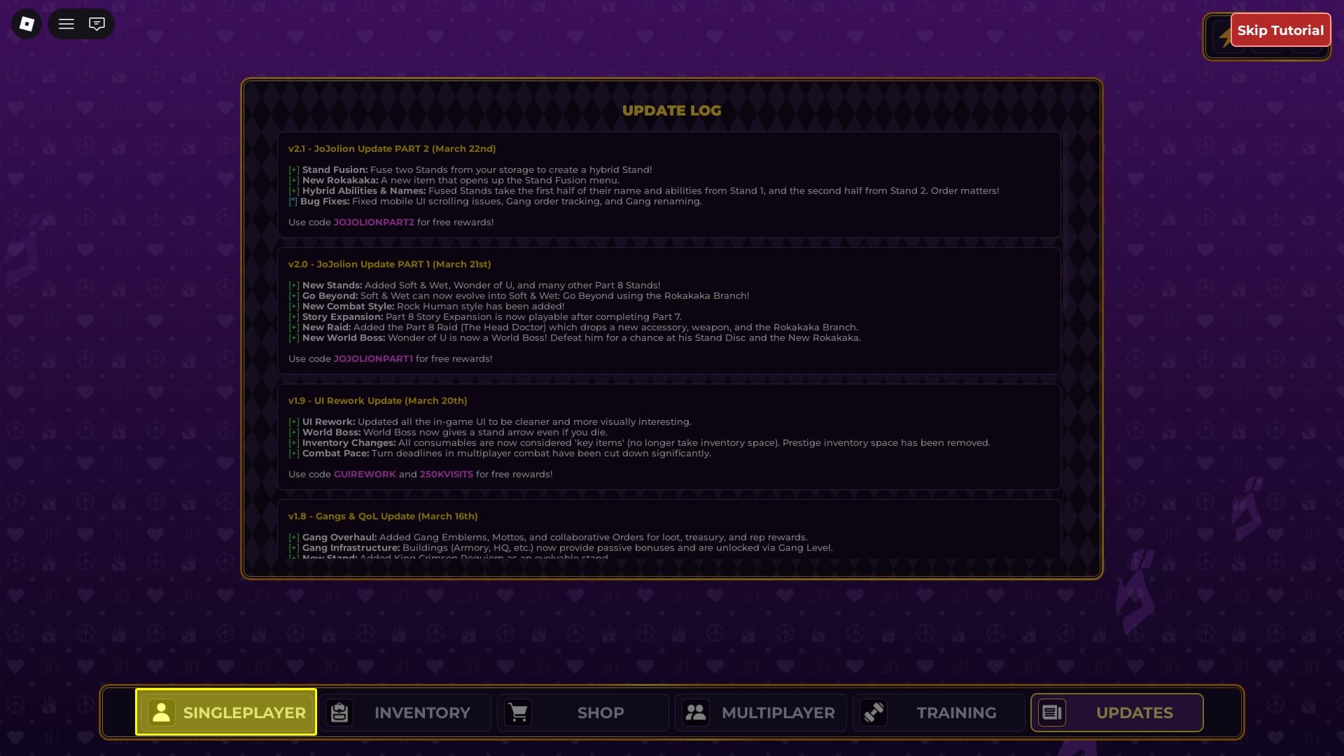 Jo Jos Bizarre Incremental Codes Expired