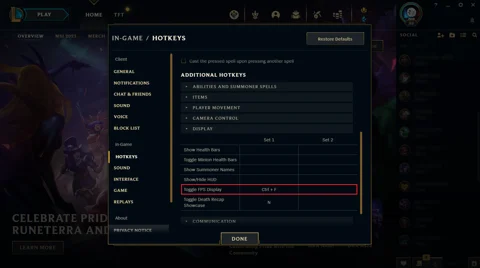 League of Legends FPS toggle