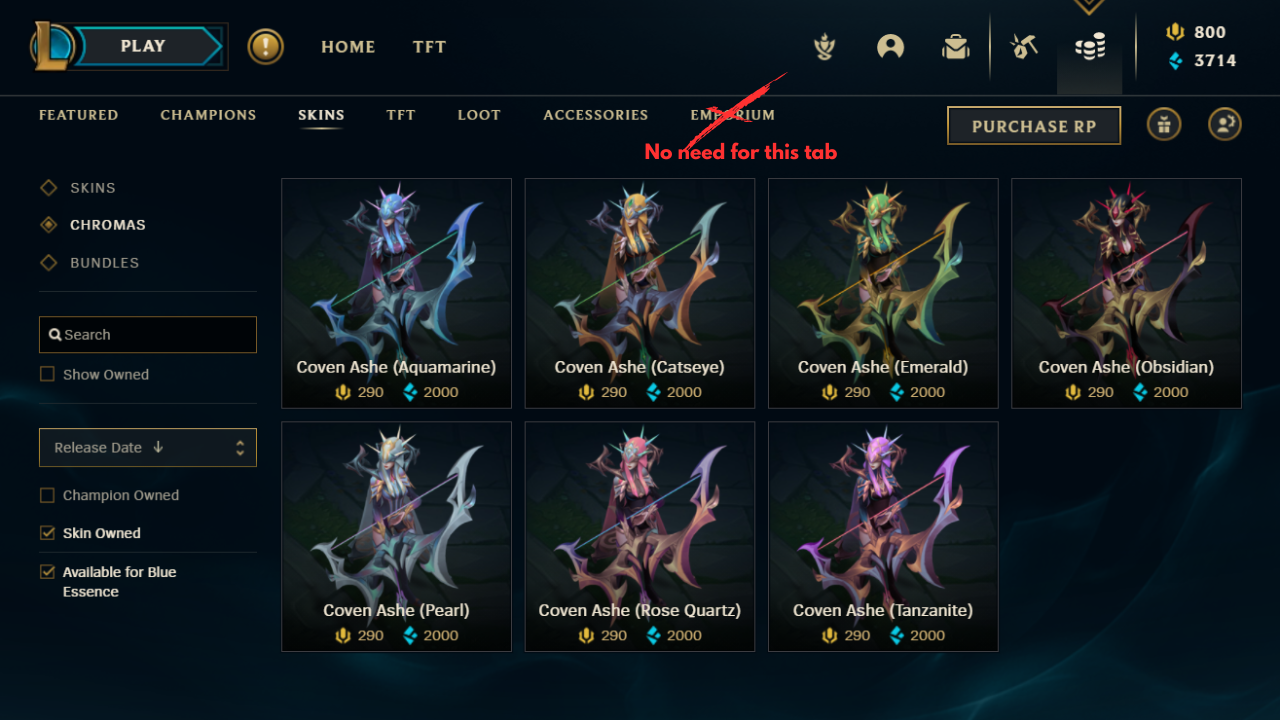 LoL Blue Essence Emporium Chromas How To Filter For Skins… RiftFeed