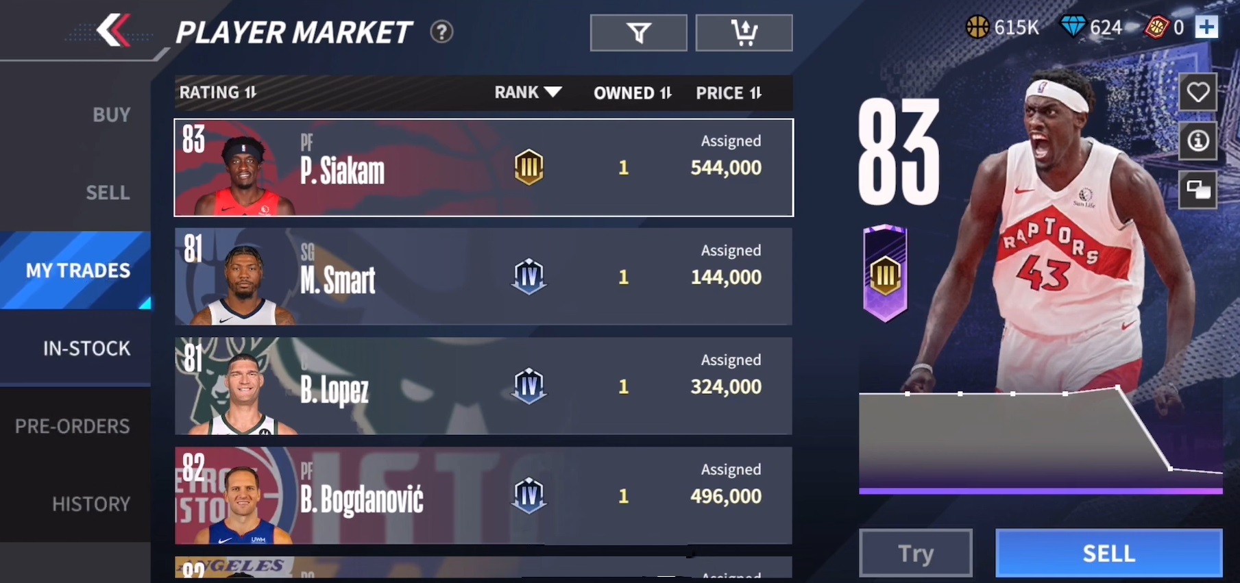 NBA Infinite Sell Players