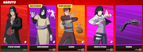 Naruto x Fortnite returns with Itachi, Gaara, and Orochimaru 