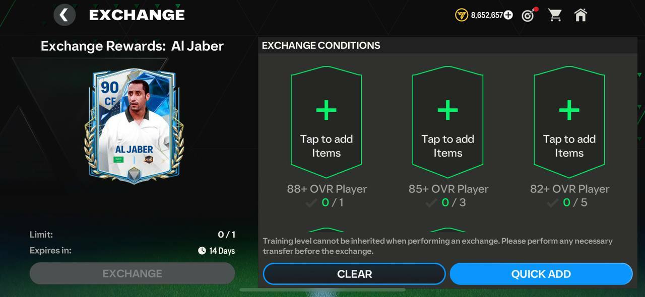 National Valour Al Jaber requirements